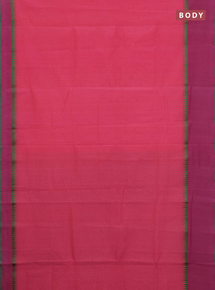 Mangalgiri cotton saree pink and dual shade of green with palin body and temple design long rettapet border