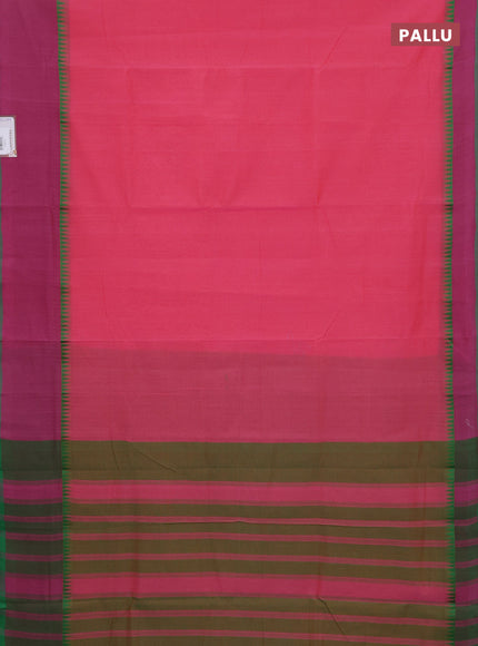 Mangalgiri cotton saree pink and dual shade of green with palin body and temple design long rettapet border