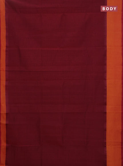 Mangalgiri cotton saree maroon and sunset orange with palin body and temple design long rettapet border