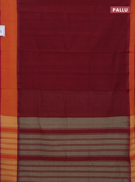 Mangalgiri cotton saree maroon and sunset orange with palin body and temple design long rettapet border