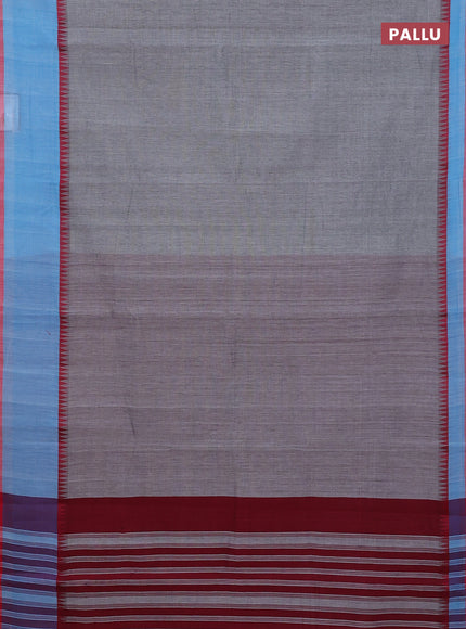 Mangalgiri cotton saree grey and light blue red with palin body and temple design long rettapet border