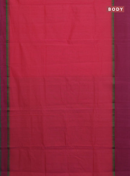 Mangalgiri cotton saree pink and green with palin body and temple design long rettapet border