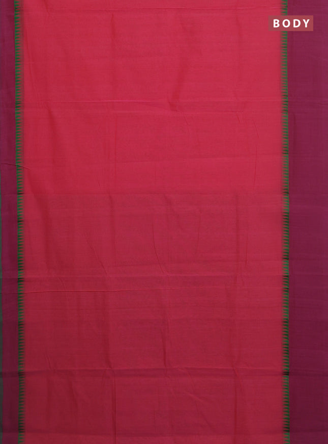 Mangalgiri cotton saree pink and green with palin body and temple design long rettapet border