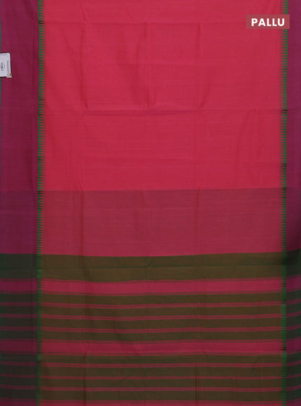 Mangalgiri cotton saree pink and green with palin body and temple design long rettapet border