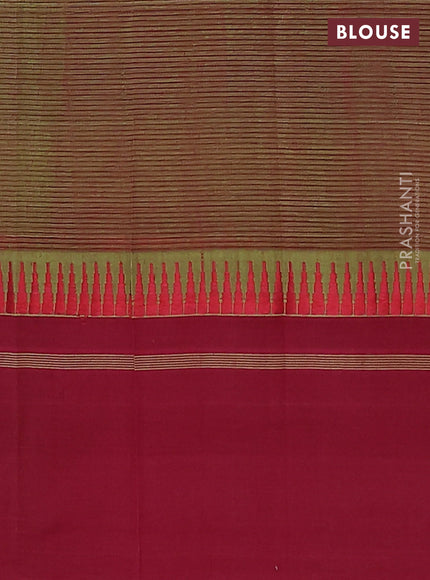 Mangalgiri cotton saree green and maroon with allover stripe pattern and temple design long rettapet border