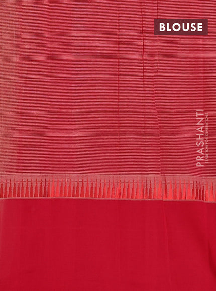 Mangalgiri cotton saree sandal and red with allover stripe pattern and temple design long rettapet border