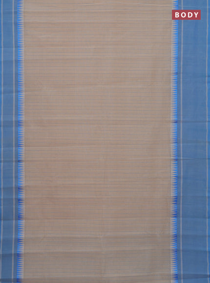 Mangalgiri cotton saree beige and cs blue with allover stripe pattern and temple design long rettapet border