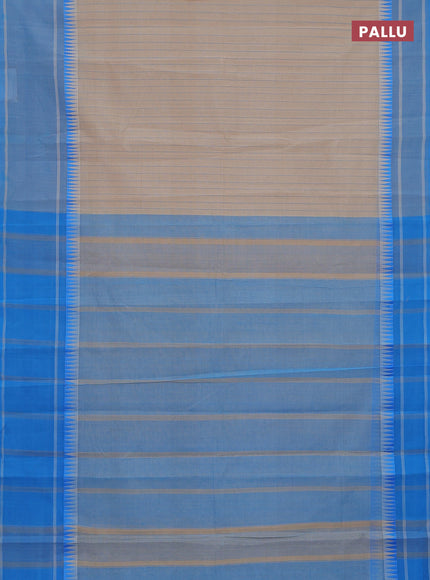 Mangalgiri cotton saree beige and cs blue with allover stripe pattern and temple design long rettapet border