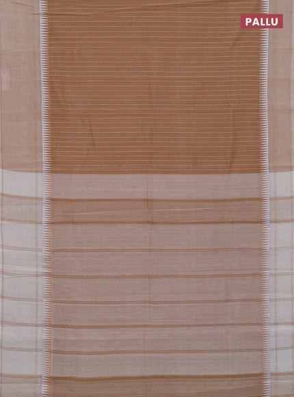 Mangalgiri cotton saree sandal and beige with allover stripe pattern and temple design long rettapet border