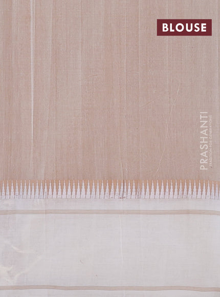 Mangalgiri cotton saree sandal and beige with allover stripe pattern and temple design long rettapet border