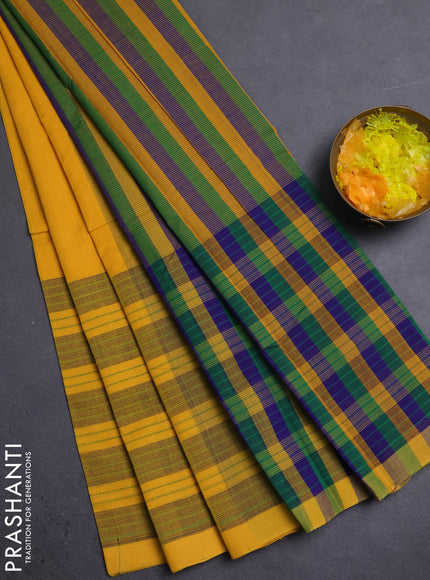 Mangalgiri cotton saree yellow and multi colour with palin body and zari woven border