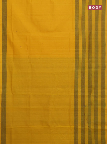 Mangalgiri cotton saree yellow and multi colour with palin body and zari woven border