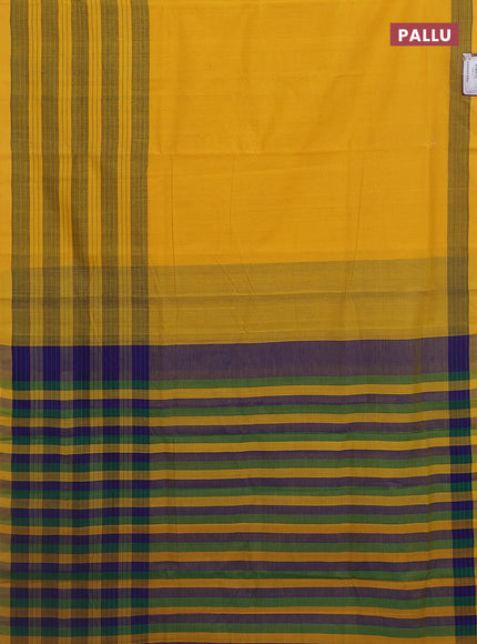 Mangalgiri cotton saree yellow and multi colour with palin body and zari woven border