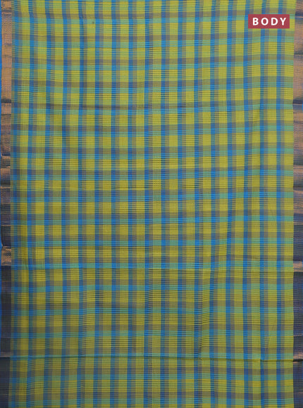 Mangalgiri cotton saree multi colour and blue with allover checked pattern and zari woven border