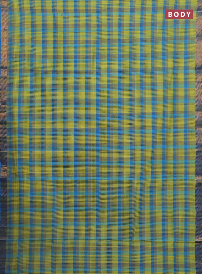 Mangalgiri cotton saree multi colour and blue with allover checked pattern and zari woven border
