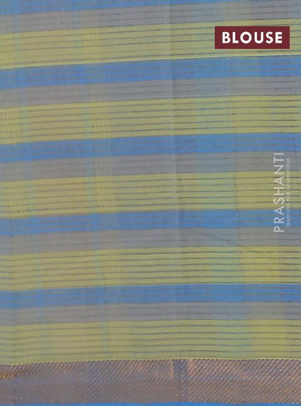 Mangalgiri cotton saree multi colour and blue with allover checked pattern and zari woven border