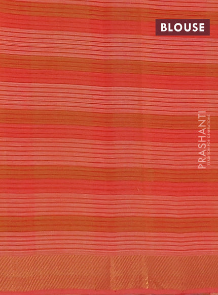 Mangalgiri cotton saree multi colour and orange with allover checked pattern and zari woven border
