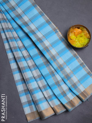 Mangalgiri cotton saree multi colour and grey with allover checked pattern and zari woven border