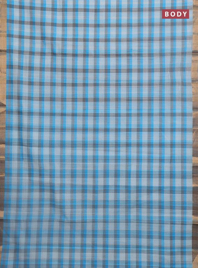 Mangalgiri cotton saree multi colour and grey with allover checked pattern and zari woven border