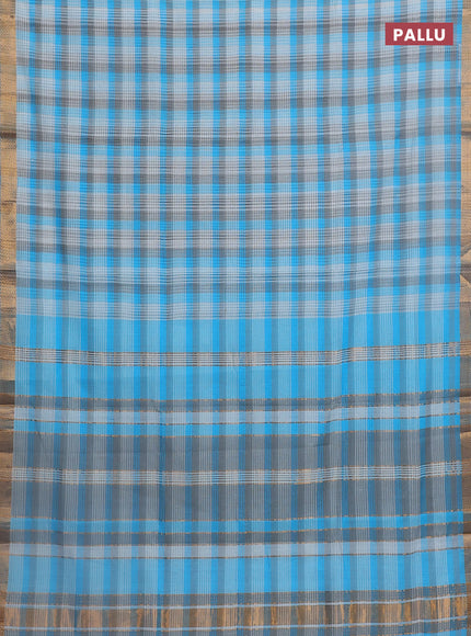 Mangalgiri cotton saree multi colour and grey with allover checked pattern and zari woven border
