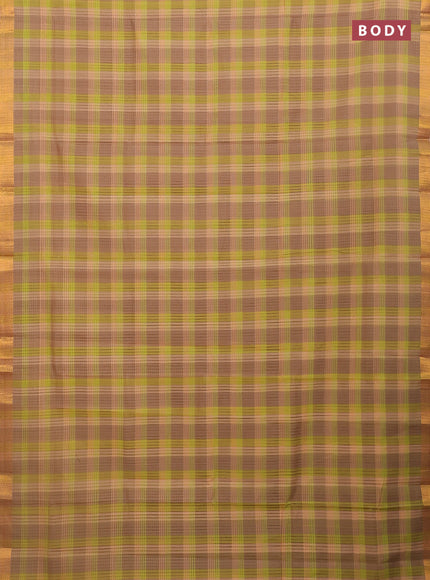 Mangalgiri cotton saree multi colour and pale orange with allover checked pattern and zari woven border