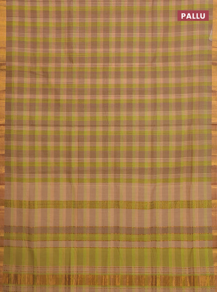 Mangalgiri cotton saree multi colour and pale orange with allover checked pattern and zari woven border