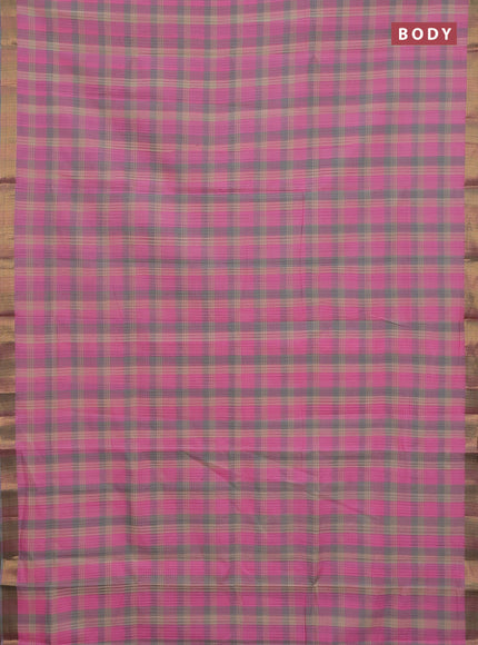Mangalgiri cotton saree multi colour and light pink with allover checked pattern and zari woven border
