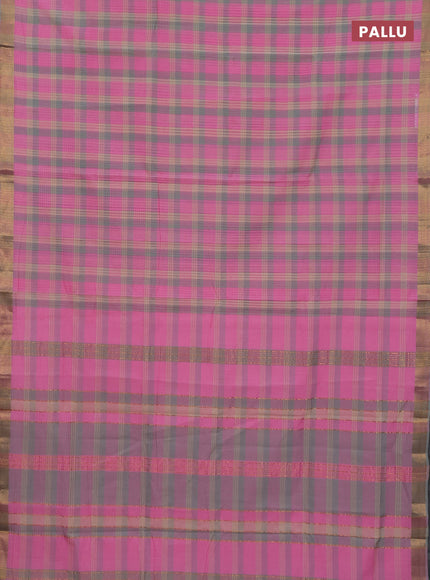 Mangalgiri cotton saree multi colour and light pink with allover checked pattern and zari woven border