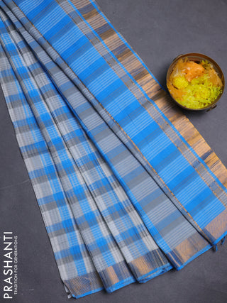 Mangalgiri cotton saree multi colour and off white with allover checked pattern and zari woven border
