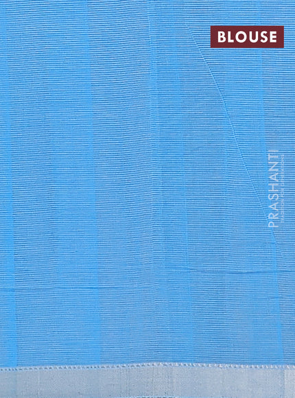 Mangalgiri cotton saree off white and blue with allover silver zari woven stripe pattern and silver zari woven border