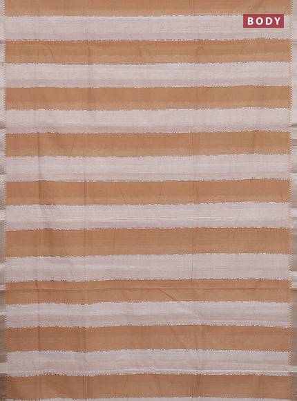 Mangalgiri cotton saree off white and sandal with allover zari woven stripe pattern and zari woven border