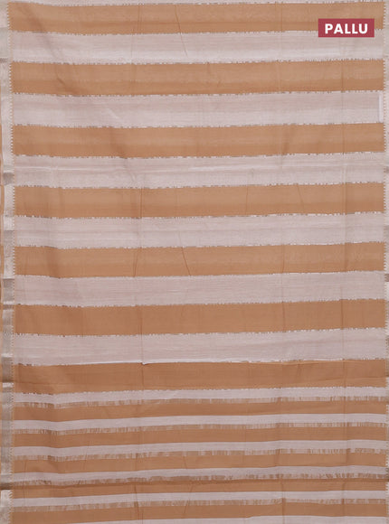 Mangalgiri cotton saree off white and sandal with allover zari woven stripe pattern and zari woven border