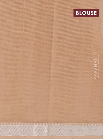 Mangalgiri cotton saree off white and sandal with allover zari woven stripe pattern and zari woven border