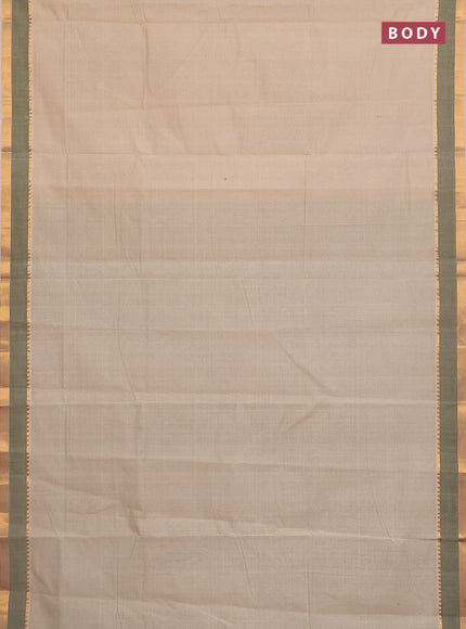 Mangalgiri cotton saree beige and sap green with plain body and rettapet zari woven border