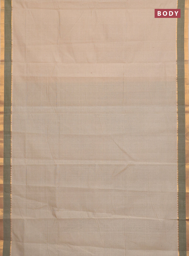 Mangalgiri cotton saree beige and sap green with plain body and rettapet zari woven border