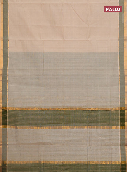 Mangalgiri cotton saree beige and sap green with plain body and rettapet zari woven border