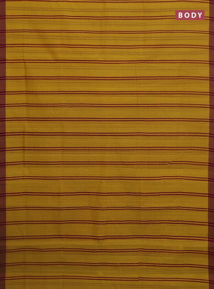 Mangalgiri cotton saree mustard yellow and maroon with stripe pattern and simple border
