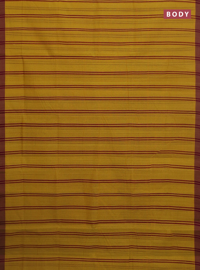 Mangalgiri cotton saree mustard yellow and maroon with stripe pattern and simple border
