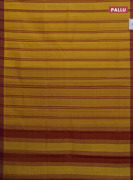 Mangalgiri cotton saree mustard yellow and maroon with stripe pattern and simple border