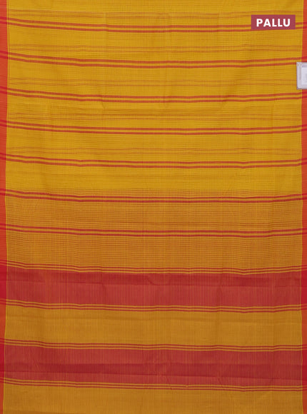 Mangalgiri cotton saree yellow and orange with stripe pattern and simple border