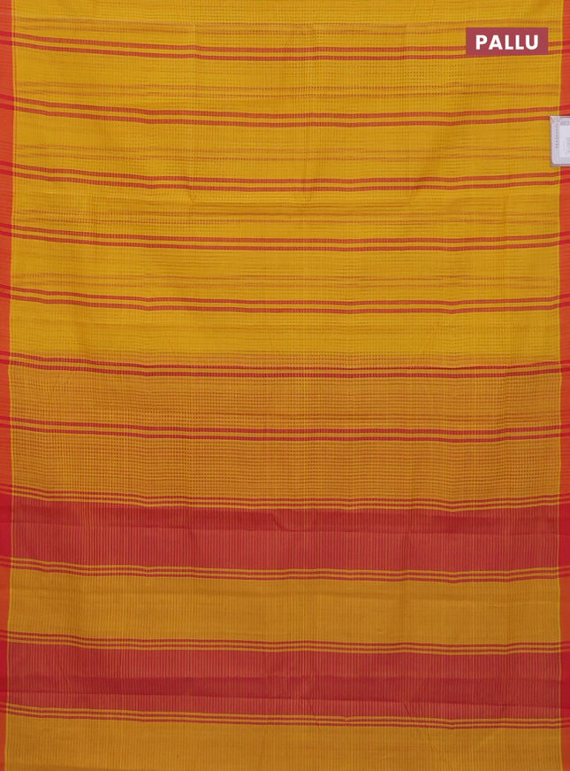 Mangalgiri cotton saree yellow and orange with stripe pattern and simple border