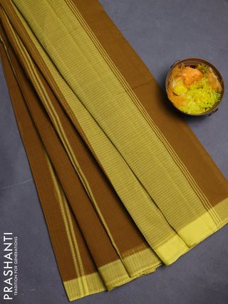 Mangalgiri cotton saree dark mustard and yellow with stripe pattern and simple border