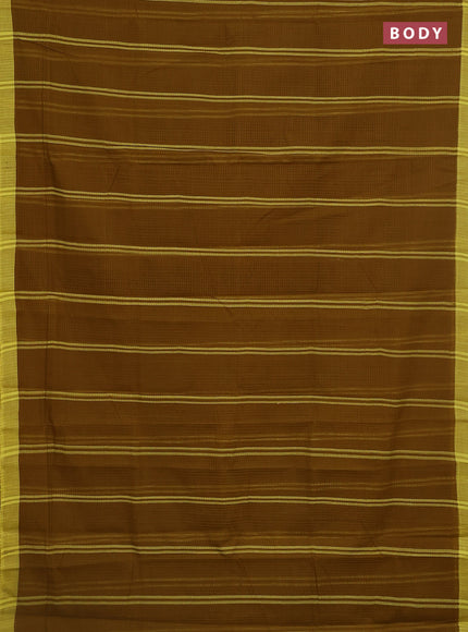 Mangalgiri cotton saree dark mustard and yellow with stripe pattern and simple border