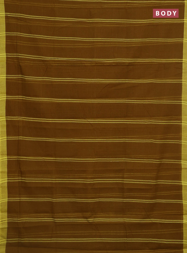 Mangalgiri cotton saree dark mustard and yellow with stripe pattern and simple border