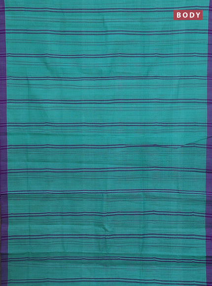 Mangalgiri cotton saree teal blue and violet with stripe pattern and simple border