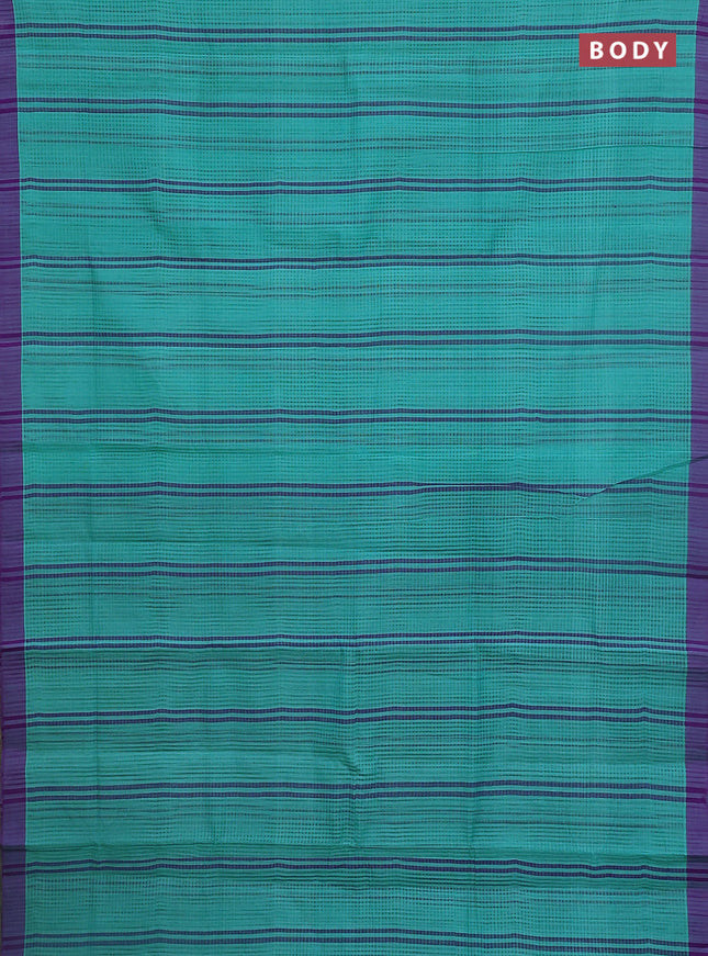 Mangalgiri cotton saree teal blue and violet with stripe pattern and simple border