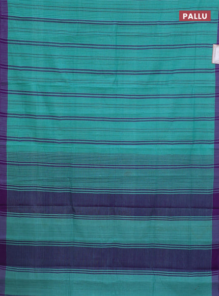 Mangalgiri cotton saree teal blue and violet with stripe pattern and simple border