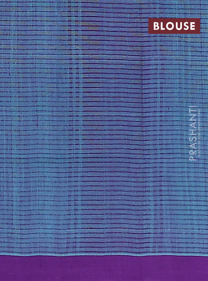 Mangalgiri cotton saree teal blue and violet with stripe pattern and simple border