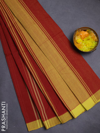 Mangalgiri cotton saree rustic brown and yellow with stripe pattern and simple border