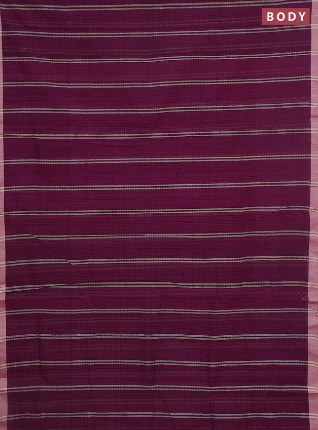 Mangalgiri cotton saree pueple and beige with stripe pattern and simple border